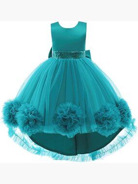 Girls Tulle Flower Girl Dress High Low Pageant Ball Gown Satin